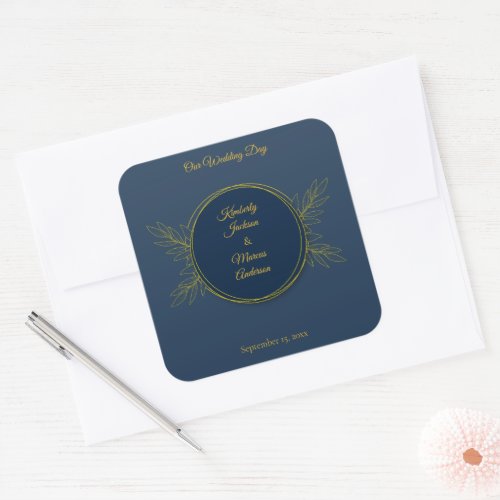 Gilded Elegance Circle Wedding Square Sticker