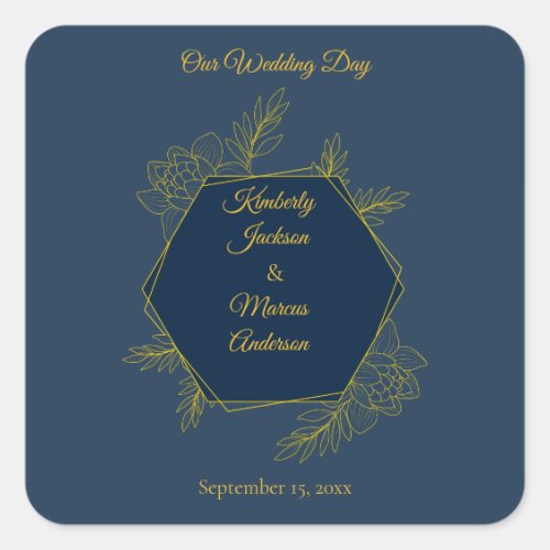 Gilded Elegance Hexagon Wedding Square Sticker
