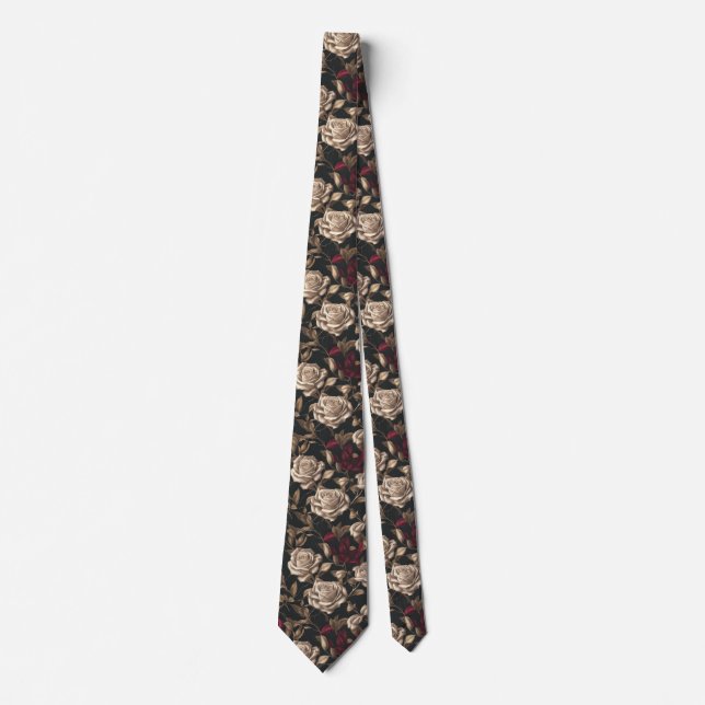 Gilded Elegance: Rose Gold Rose on Black Tie with  (Front)