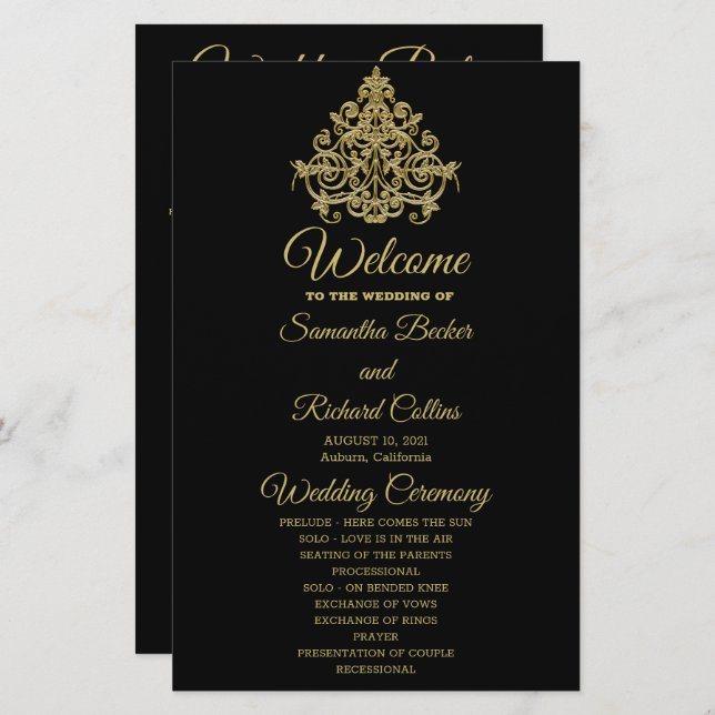 Gilded Elegance Wedding Program (Front/Back)