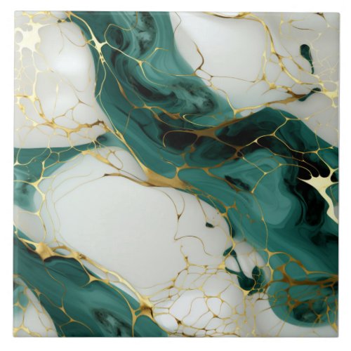 Gilded Emerald Flow Ceramic Tile