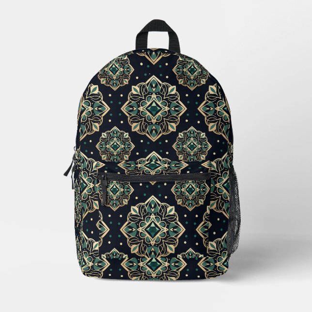 Gilded Emerald Mandala Printed Backpack (Front)