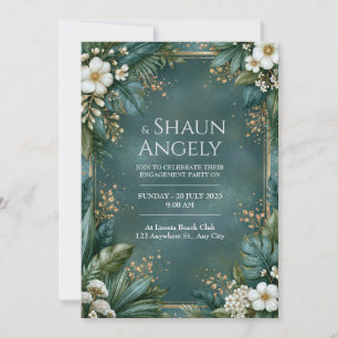 Gilded Emerald Moody Tropical Floral Wedding Invitation