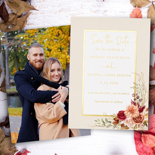 Gilded Fall Terracotta Floral Foil Invitation (Creator Uploaded)