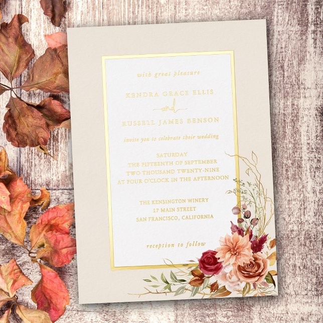 Gilded Fall Terracotta Floral Foil Invitation (Creator Uploaded)