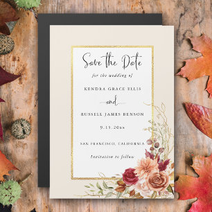 Gilded Fall Terracotta Floral Magnetic Invitation