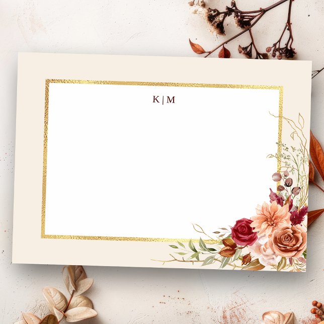 Gilded Fall Terracotta Floral Note Card (Creator Uploaded)