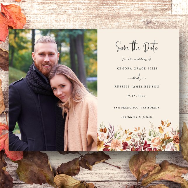 Gilded Fall Terracotta Floral Save The Date (Creator Uploaded)