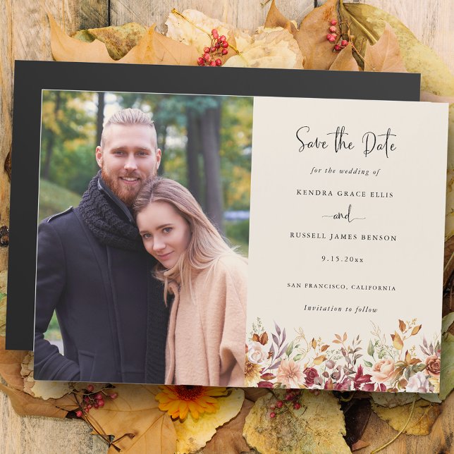Gilded Fall Terracotta Floral Save the Date Magnetic Invitation (Creator Uploaded)