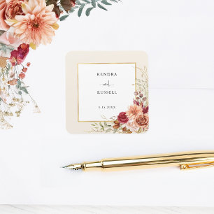 Gilded Fall Terracotta Floral Square Sticker