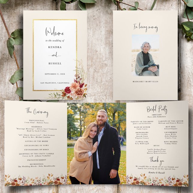 Gilded Fall Terracotta Floral Tri-Fold Program (Creator Uploaded)