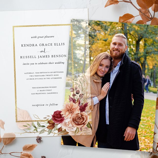 Gilded Fall Terracotta Floral Vellum Invitations (Creator Uploaded)