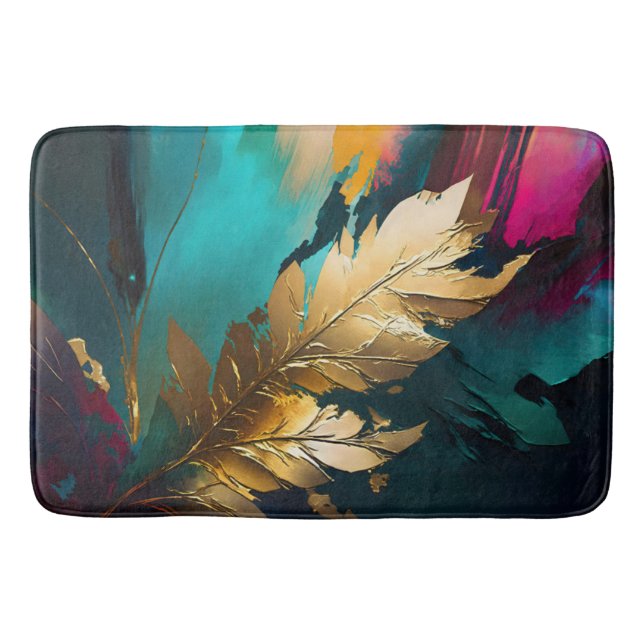 Gilded Feather – Luxe Abstract Elegance Bath Mat (Front)