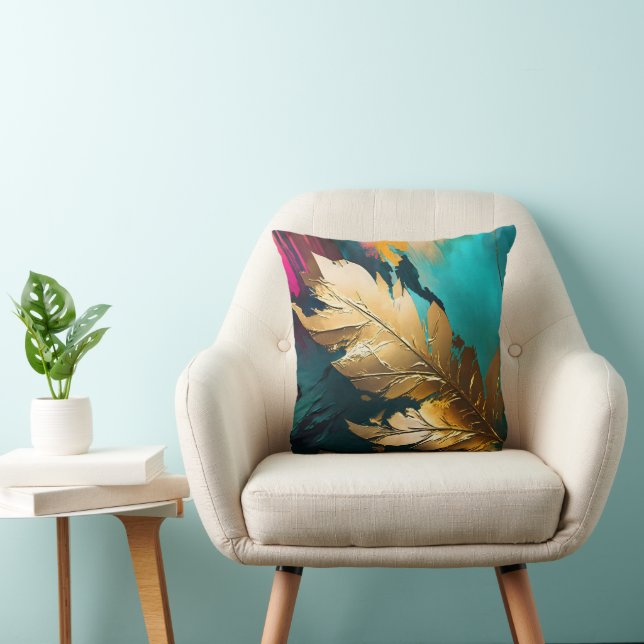 Gilded Feather – Luxe Abstract Elegance Throw Pillow (Chair)