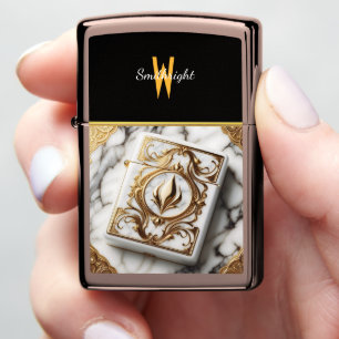 Gilded Flame on Marble Zippo Lighter