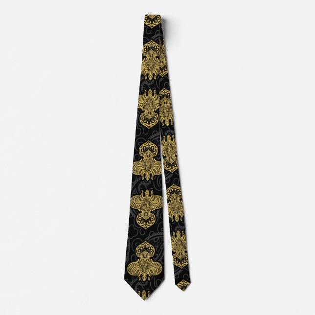 Gilded Fleur de Lis on Black Paisley Neck Tie (Front)