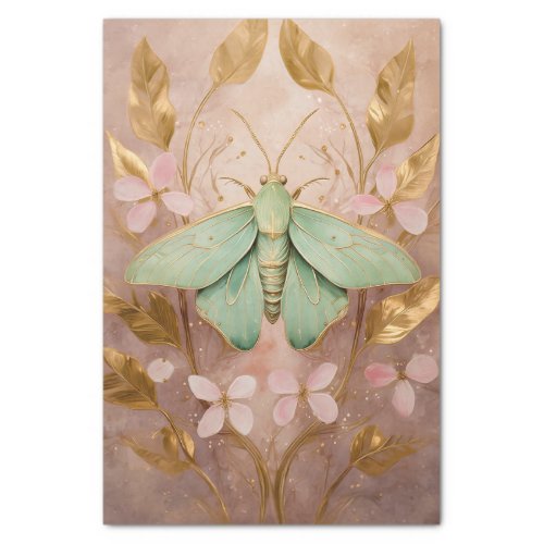 Gilded Flight Beautiful Green Moth Formals Tissue Paper