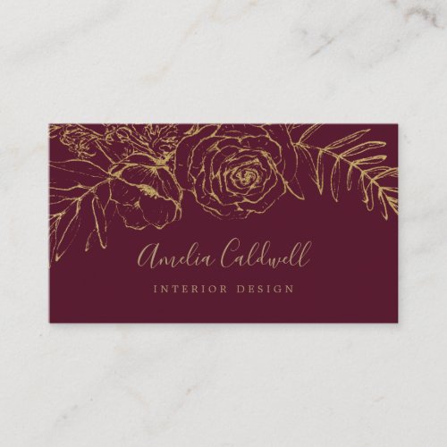 Gilded Floral  Burgundy and Gold Business Card