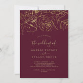 Gilded Floral | Burgundy and Gold The Wedding Of Invitation (Front)