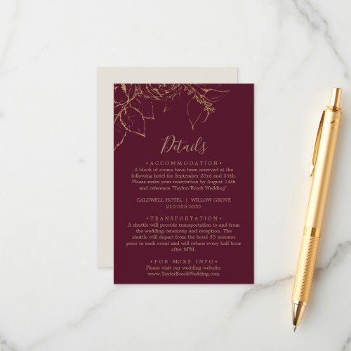 Gilded Floral Burgundy Gold Details Enclosure Card