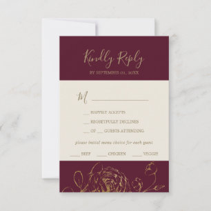 Gilded Floral   Burgundy & Gold Menu Choice RSVP