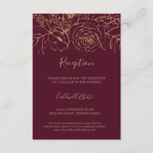 Gilded Floral Burgundy Gold Reception Insert Card