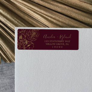 Gilded Floral   Burgundy Gold Return Address Label