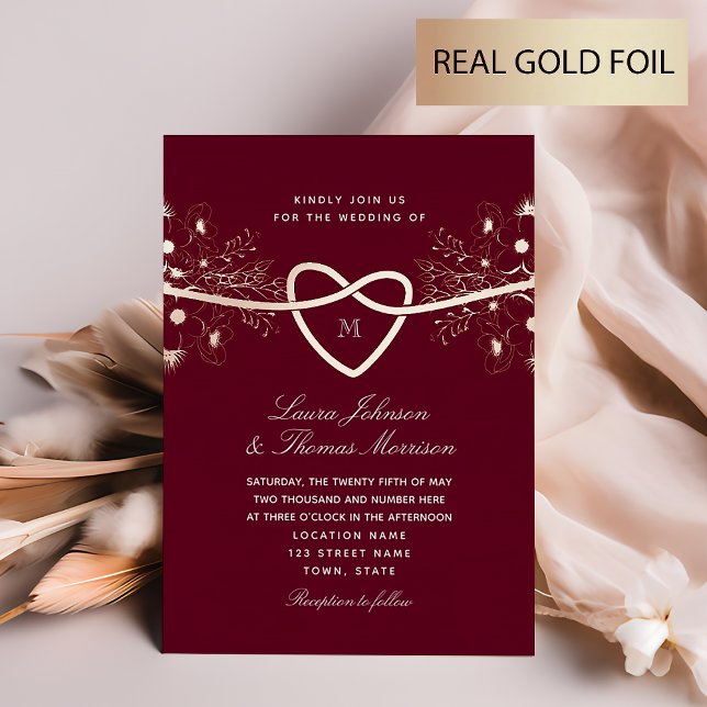 Gilded Floral Burgundy Rose Gold Wedding Foil Invitation (Creator Uploaded)