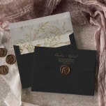 Gilded Floral | Charcoal & Gold Wedding Invitation Envelope<br><div class="desc">These gilded floral charcoal gray and gold wedding invitation envelopes are perfect for an elegant wedding. The design on the envelope liner features a whimsical arrangement of faux gold foil hand drawn flowers, leaves and botanicals. Personalize the envelope flap with your return address. These envelopes can also be used for...</div>