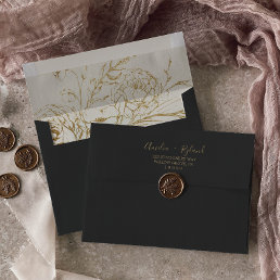 Gilded Floral | Charcoal &amp; Gold Wedding Invitation Envelope