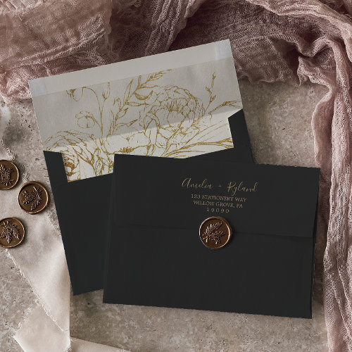 Gilded Floral | Charcoal & Gold Wedding Invitation Envelope
