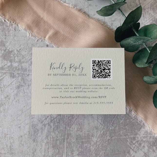Gilded Floral Coordinate | Cream Gray QR Code RSVP Enclosure Card (Creator Uploaded)