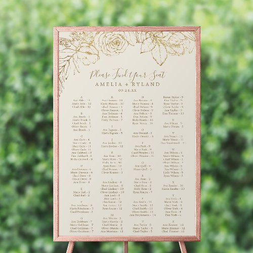 Gilded Floral  Cream Alphabetical Seating Chart