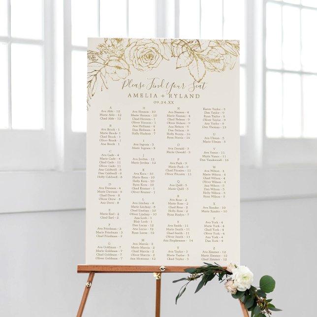 Gilded Floral | Cream Alphabetical Seating Chart Foam Board (Creator Uploaded)