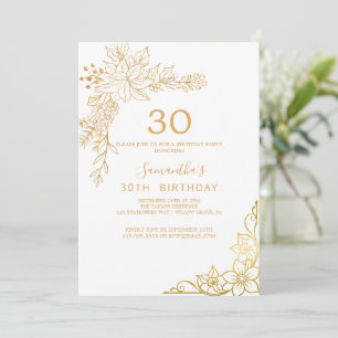 Gilded Floral Cream and Gold 30th Birthday Invitation