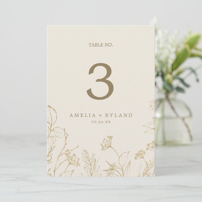 Gilded Floral | Cream and Gold 5x7" Table Number (Standing Front)