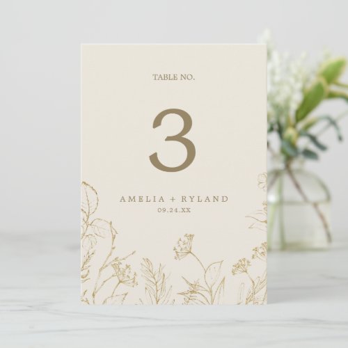 Gilded Floral  Cream and Gold 5x7 Table Number