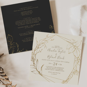Gilded Floral | Cream and Gold All In One Wedding Invitation