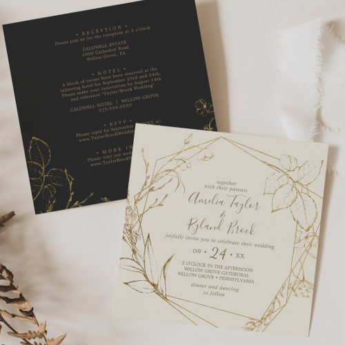 Gilded Floral  Cream and Gold All In One Wedding Invitation