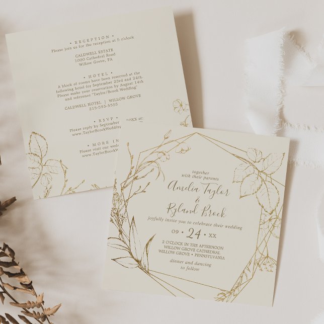 Gilded Floral | Cream and Gold All In One Wedding  Invitation (Creator Uploaded)
