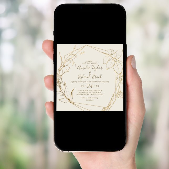 Gilded Floral | Cream and Gold All In One Wedding Invitation (Front Digital)