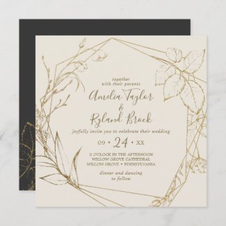 Gilded Floral | Cream and Gold All In One Wedding Invitation