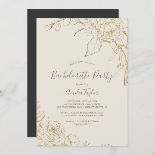 Gilded Floral  Cream and Gold Bachelorette Party Invitation