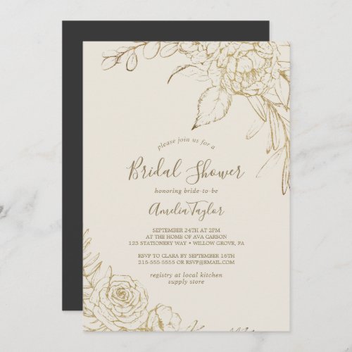 Gilded Floral  Cream and Gold Bridal Shower Invitation