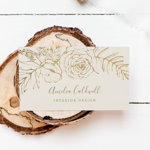 Gilded Floral  Cream and Gold Business Card
