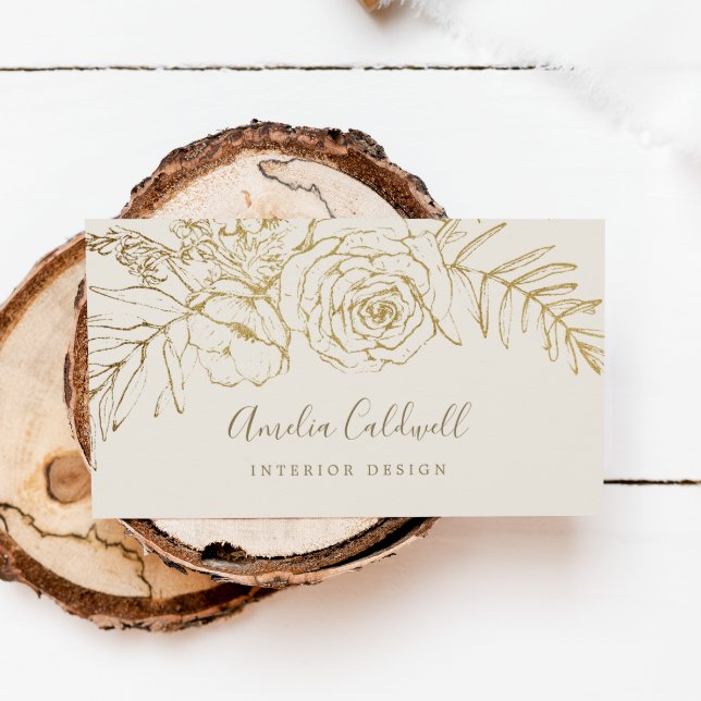 Gilded Floral | Cream and Gold Business Card (Creator Uploaded)