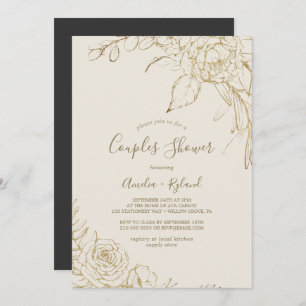 Gilded Floral Cream and Gold Couples Shower Invitation