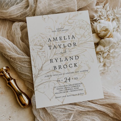 Gilded Floral  Cream and Gold Faded Wedding Invitation