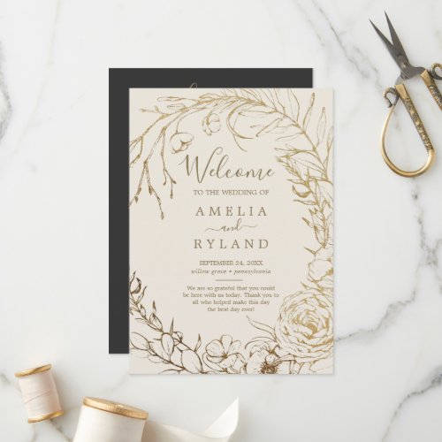 Gilded Floral  Cream and Gold Flat Wedding Program