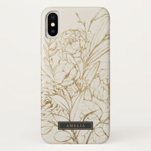 Gilded Floral Cream and Gold Personalized Name iPhone X Case